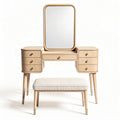 Coiffeuse en bois clair avec miroir et pouf dimensions 80 x 40 x 150cm