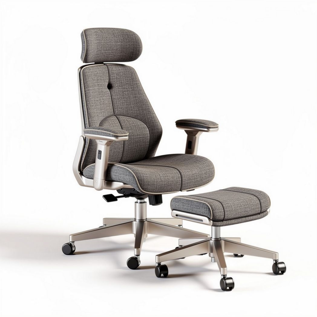 Chaise de bureau ergonomique réglable en tissu gris avec repose-pieds 60 x 70 x 120cm