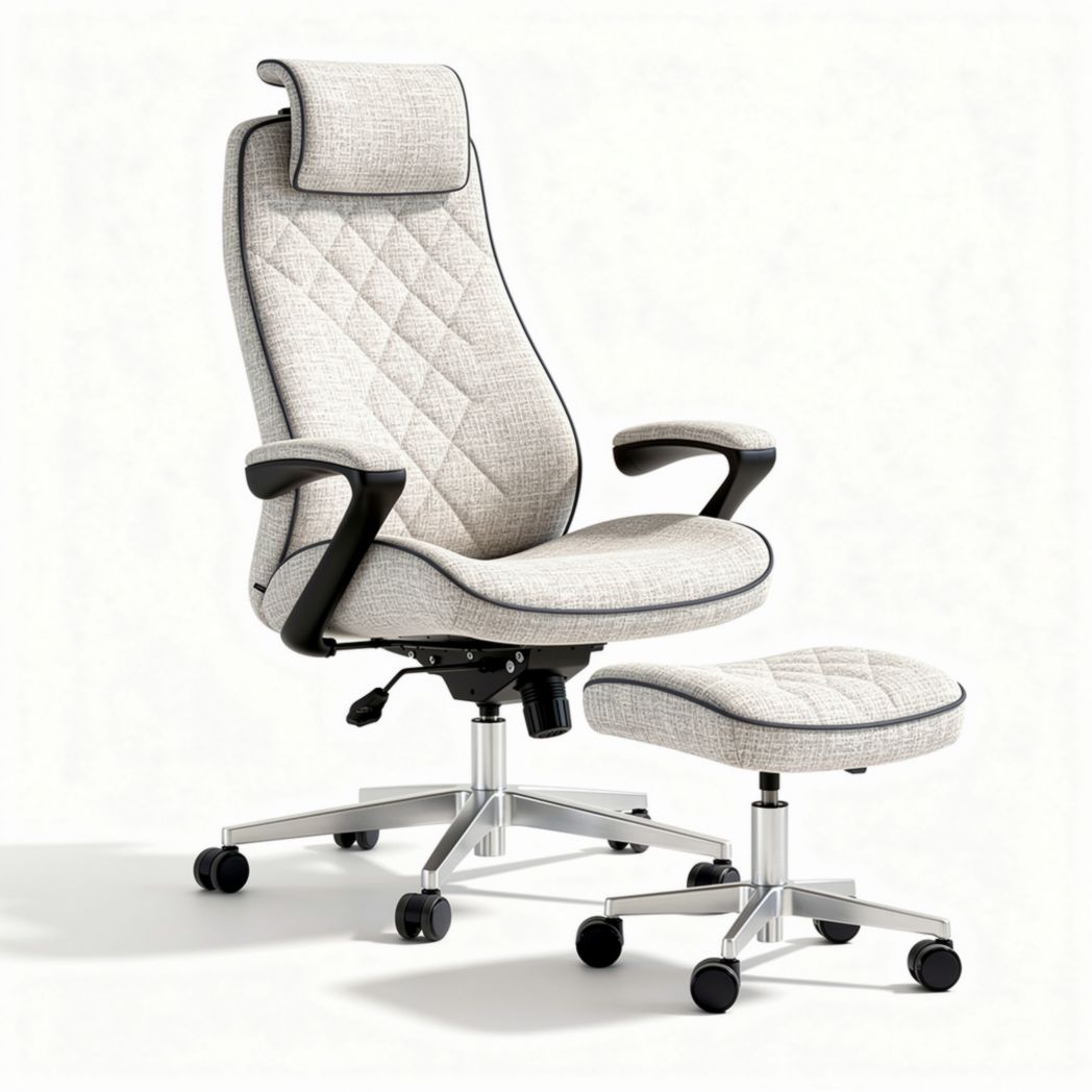 Chaise de bureau ergonomique avec repose-pieds en tissu gris clair 60 x 60 x 110cm