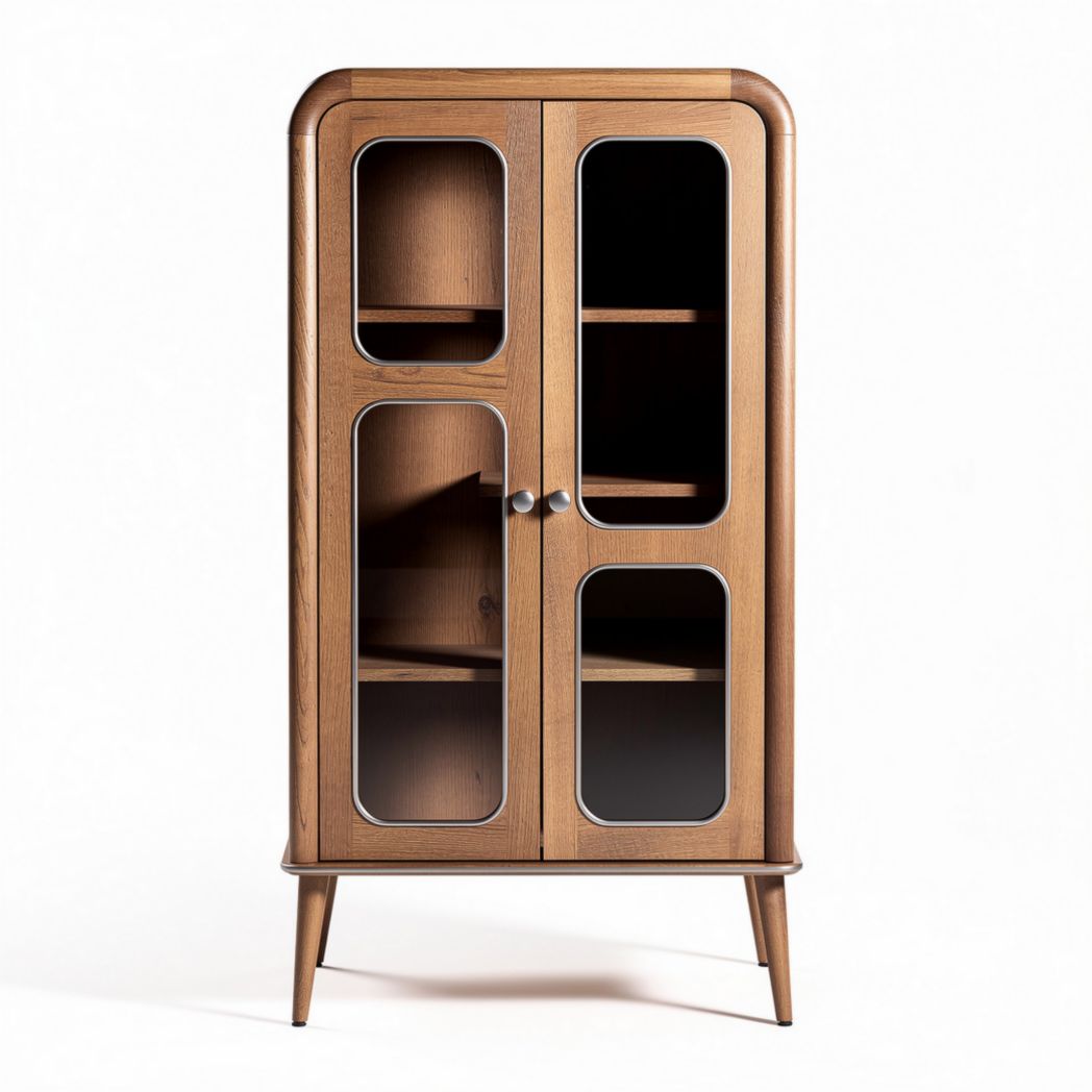 Armoire en bois de chêne avec portes vitrées et étagères intérieure 80 x 40 x 120cm