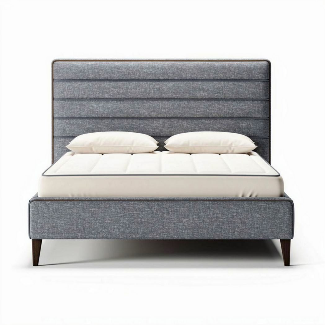 Lit en tissu gris avec matelas orthopédique 200 x 160 x 100 cm