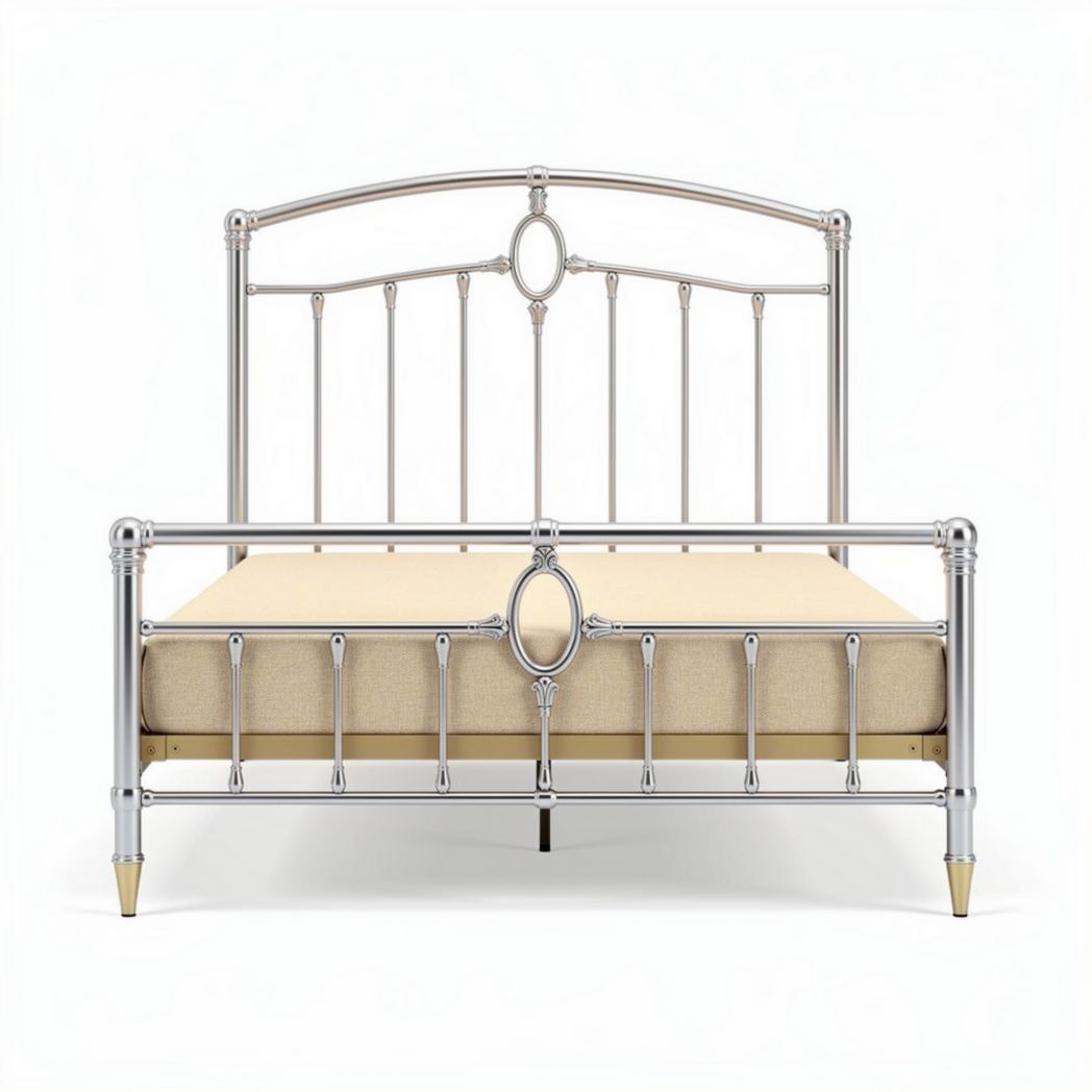 Lit en métal argenté 200 x 150 x 100cm avec sommier inclus
