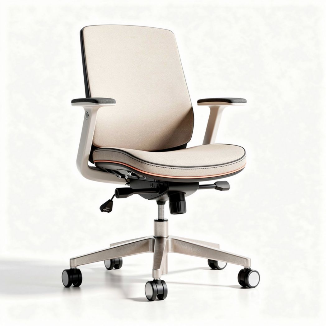 Chaise ergonomique en tissu beige avec accoudoirs ajustables dimensions 50 x 60 x 95cm