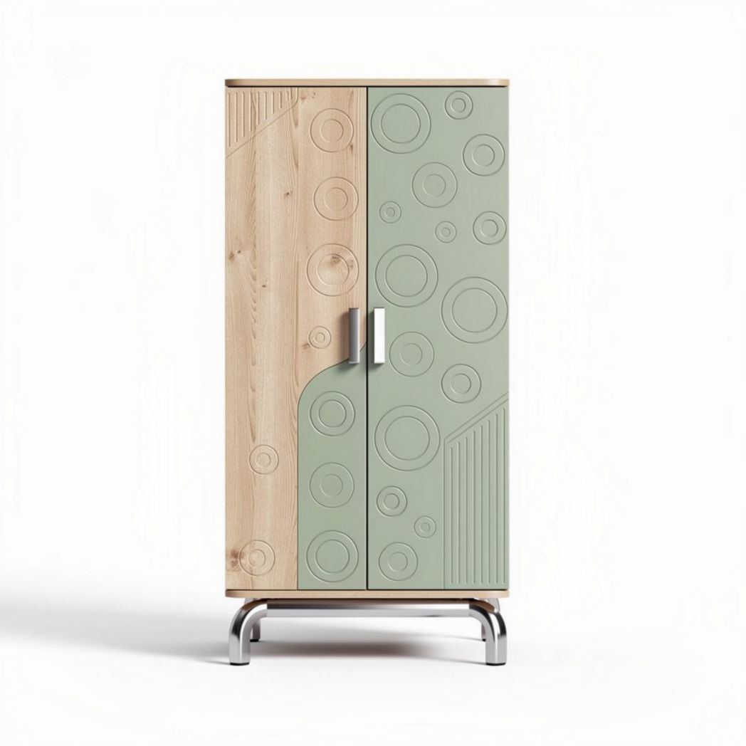 Armoire en bois avec portes décorées de motifs géométriques vertes 80 x 40 x 120cm