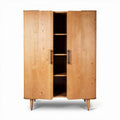 Armoire en bois naturel avec portes à rainures et espaces de rangement 90 x 45 x 130cm