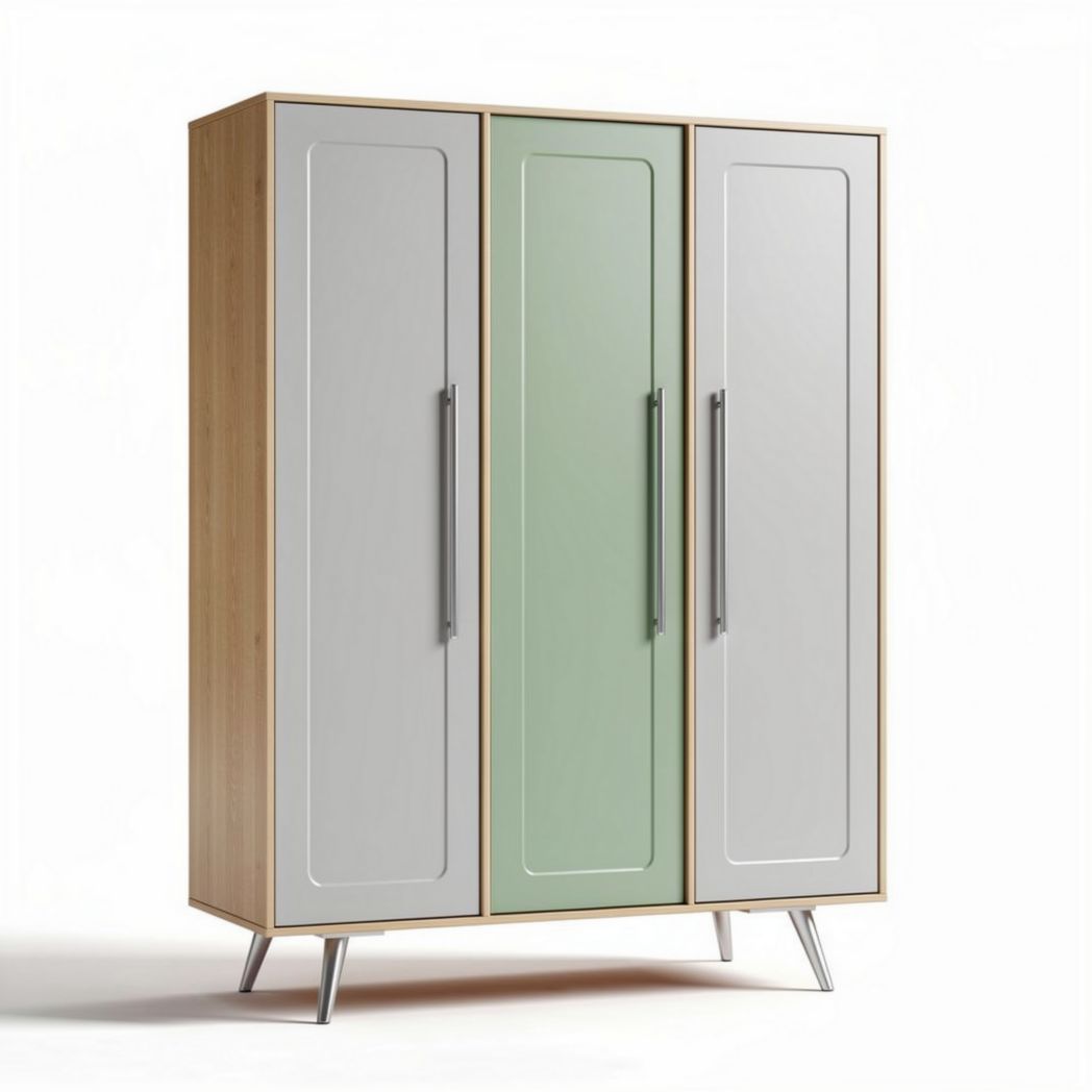 Armoire en bois de style contemporain avec portes couleur gris et vert 150 x 40 x 180cm