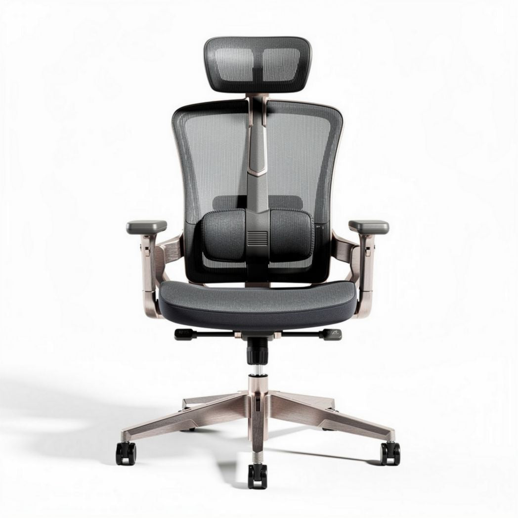 Chaise de bureau ergonomique en maille noire avec appui-tête ajustable 60 x 60 x 120cm