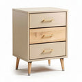 Commode en bois avec trois tiroirs couleur beige et pieds dorés 45 x 40 x 60cm
