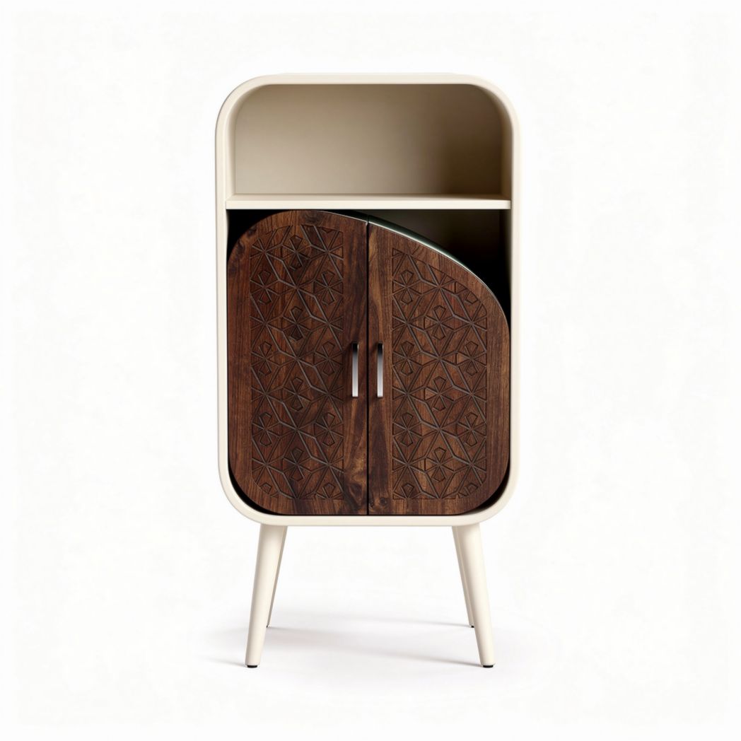 Meuble de rangement en bois avec motifs et étagère en métal beige 60 x 40 x 100cm